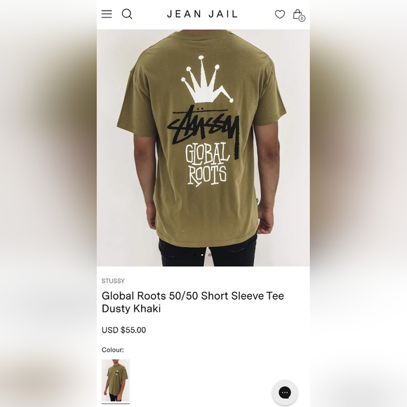 Stussy  Global Roots 50/50 Short Sleeve Tee Dusty Khaki - Picture 2 of 13